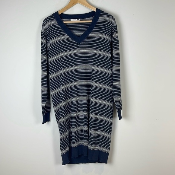 Uniqlo X JW Anderson V-Neck Linen blend Blue striped dress size small - Picture 2 of 9